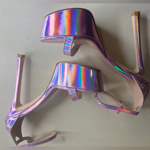 Stuart Weitzman Nudistcurve Hollywood Pink Iridescent Heels 8.5 Platform Sandals - Picture 10 of 12